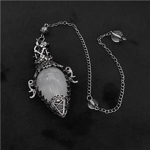 Clear Quartz Alloy Pendulum Pendant With Chain Antique Silver, approx 33-60mm, 8mm, 20cm length