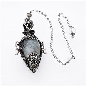 Labradorite Alloy Pendulum Pendant With Chain Antique Silver, approx 33-60mm, 8mm, 20cm length