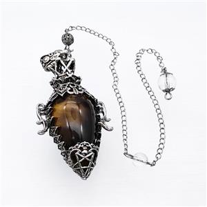 Tiger Eye Stone Alloy Pendulum Pendant With Chain Antique Silver, approx 33-60mm, 8mm, 20cm length