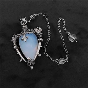 White Opalite Alloy Pendulum Pendant With Chain Antique Silver, approx 35-50mm, 8mm, 20cm length