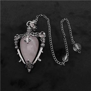 Rose Quartz Alloy Pendulum Pendant With Chain Antique Silver, approx 35-50mm, 8mm, 20cm length