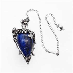 Blue Lapis Lazuli Alloy Pendulum Pendant With Chain Antique Silver, approx 35-50mm, 8mm, 20cm length