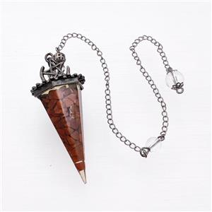 Red Jasper Chips Resin Pendulum Pendant With Chain Antique Silver, approx 24-55mm, 8mm, 20cm length