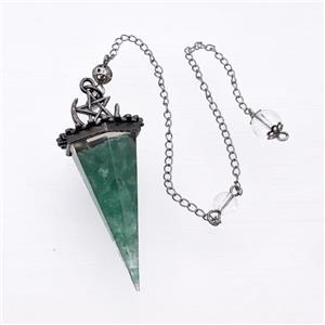 Green Fluorite Chips Resin Pendulum Pendant With Chain Antique Silver, approx 24-55mm, 8mm, 20cm length