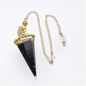 Black Obsidian Chips Resin Pendulum Pendant With Chain Gold Plated, approx 24-55mm, 8mm, 20cm length