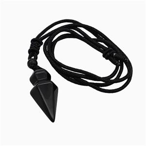 Black Obsidian Pendulum Necklace Black Nylon Cord, approx 16-35mm, 2mm