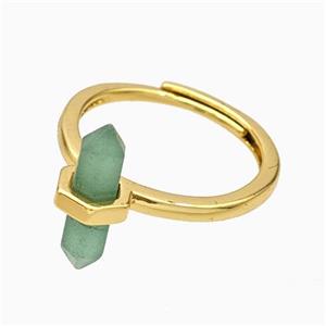 Gemstone Rings With Green Aventurine Prism Adjustable Gold Plated, approx 4-17mm, 18mm dia