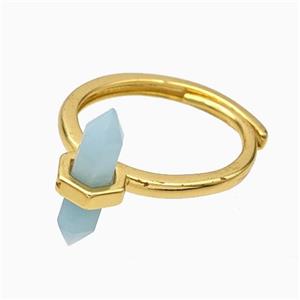 Gemstone Rings With Blue Amazonite Prism Adjustable Gold Plated, approx 4-17mm, 18mm dia