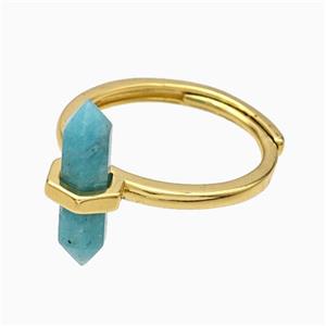 Gemstone Rings With Green Amazonite Prism Adjustable Gold Plated, approx 4-17mm, 18mm dia