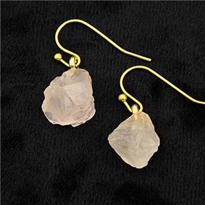 Pink Rose Quartz Nugget Copper Hook Earrings Gold Plated, approx 10-14mm