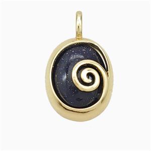 Copper Oval Pendant Pave Blue Sandstone Gold Plated, approx 14-18mm