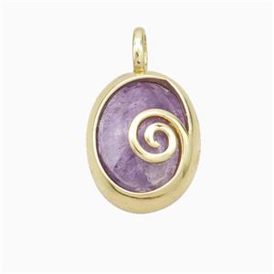 Copper Oval Pendant Pave Purple Amethyst Gold Plated, approx 14-18mm