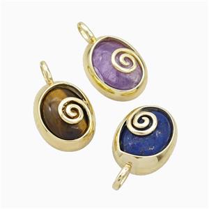 Copper Oval Pendant Pave Gemstoner Spiral Gold Plated Mixed, approx 14-18mm