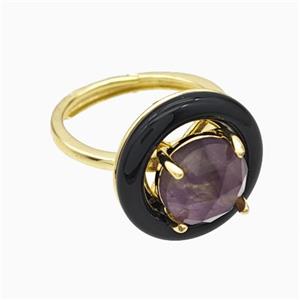 Copper Rings Pave Amethyst Black Enamel Adjustable Gold Plated, approx 10mm, 18mm, 18mm dia