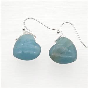 Natural Blue Amazonite Heart Hook Earrings, approx 16mm