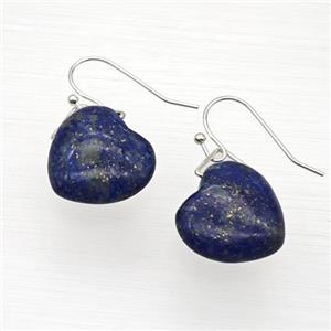 Natural Blue Lapis Lazuli Heart Hook Earrings, approx 16mm