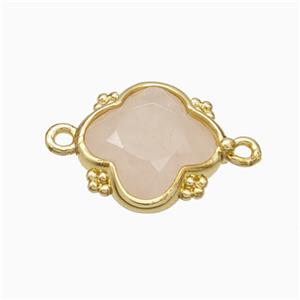 Natural Pink Rose Quartz Clover Connector Gold Plated, approx 15mm