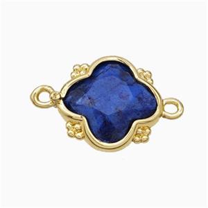 Blue Dye Lapis Lazuli Clover Connector Gold Plated, approx 15mm