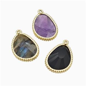 Natural Gemstone Teardrop Pendant Faceted Gold Plated Mixed, approx 14.5-20mm