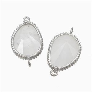 Natural White Crystal Quartz Teardrop Connector Platinum Plated, approx 14.5-20mm