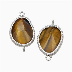 Natural Tiger Eye Stone Teardrop Connector Platinum Plated, approx 14.5-20mm