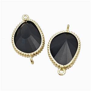 Natural Black Obsidian Teardrop Connector Gold Plated, approx 14.5-20mm