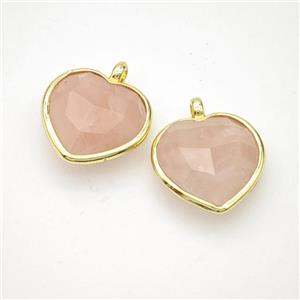 Natural Pink Rose Quartz Heart Pendant Faceted Gold Plated, approx 16mm