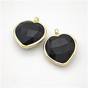 Natural Black Obsidian Heart Pendant Faceted Gold Plated, approx 16mm