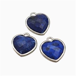 Natural Lapis Lazuli Heart Pendant Dye Faceted Platinum Plated, approx 10mm