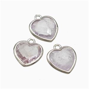 Natural Lt.purple Amethyst Heart Pendant Faceted Platinum Plated, approx 10mm