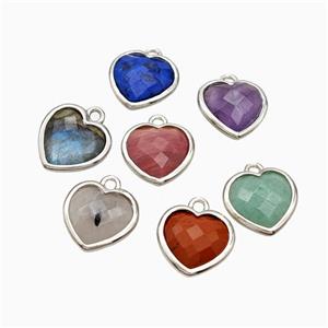 Natural Gemstone Heart Pendant Faceted Platinum Plated Mixed, approx 10mm