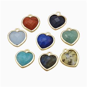 Natural Gemstone Heart Pendant Faceted Gold Plated Mixed, approx 10mm