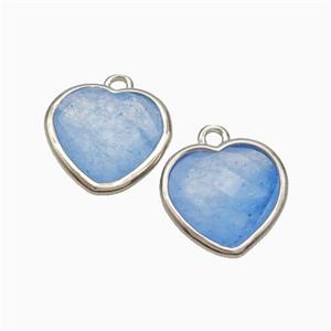 Blue Dye Jade Heart Pendant Faceted Platinum Plated, approx 12mm