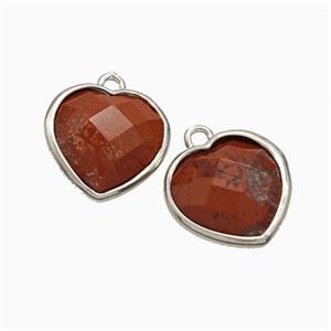 Natural Red Jasper Heart Pendant Faceted Platinum Plated, approx 12mm