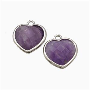 Natural Purple Amethyst Heart Pendant Faceted Platinum Plated, approx 12mm