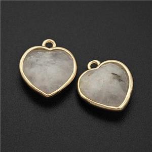 Natural White Moonstone Heart Pendant Faceted Gold Plated, approx 12mm