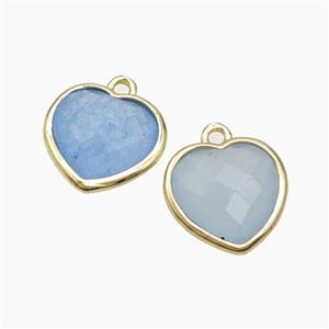 Blue Dye Jade Heart Pendant Faceted Gold Plated, approx 12mm