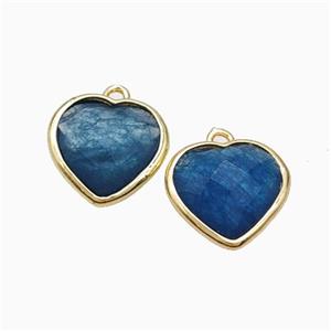 Deepblue Dye Jade Heart Pendant Faceted Gold Plated, approx 12mm