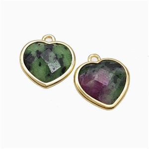 Natural Ruby In Zoisite Heart Pendant Green Faceted Gold Plated, approx 12mm