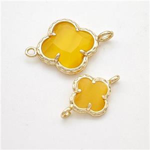 Golden Cats Eye Glass Clover Connector Gold Plated, approx 14mm