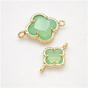 Green Opalite Glass Clover Connector Gold Plated, approx 10mm