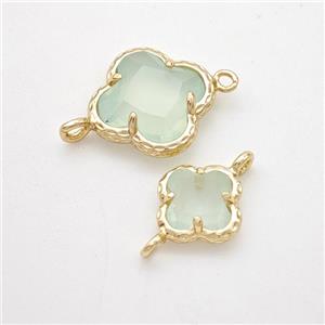 Lt.green Jadeite Glass Clover Connector Gold Plated, approx 10mm