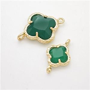 Green Jadeite Glass Clover Connector Gold Plated, approx 14mm