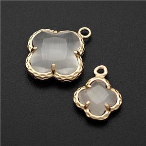 White Cats Eye Glass Clover Pendant Gold Plated, approx 10mm