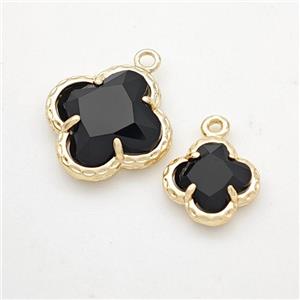 Black Cats Eye Glass Clover Pendant Gold Plated, approx 14mm