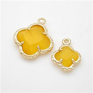 Golden Cats Eye Glass Clover Pendant Gold Plated, approx 10mm