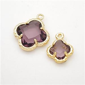 Purple Crystal Glass Clover Pendant Gold Plated, approx 10mm