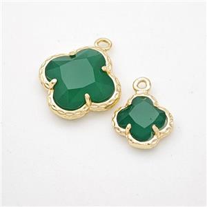 Green Jadeite Glass Clover Pendant Gold Plated, approx 10mm