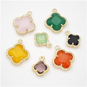 Mixed Glass Clover Pendant Gold Plated, approx 10mm