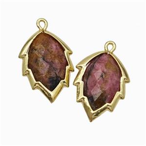 Natural Chinese Pink Rhodonite Leaf Pendant Gold Plated, approx 14-20mm